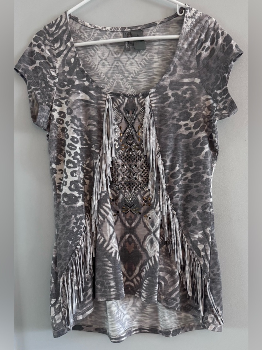 New Directions Weekend women’s top with a boho-inspired animal and tribal print